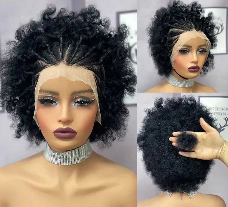 8" Short Afro Curly Braids Wig | 13x4 Lace Front Human Hair Wig | Beginner Friendly