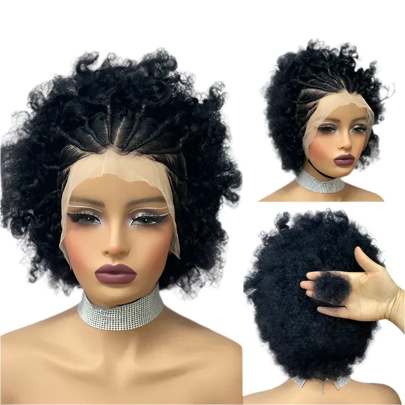 8" Afro Curly Braids Bob Wig | 13x4 Lace Front | 150% Density | Glueless | Human Hair