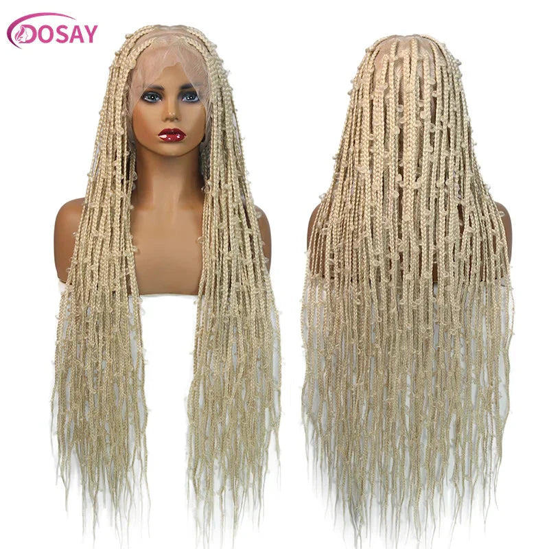 36" Butterfly Braids Wig | 613 Blonde & Burgundy Accents | Full Lace | Goddess Locs & Box Braids