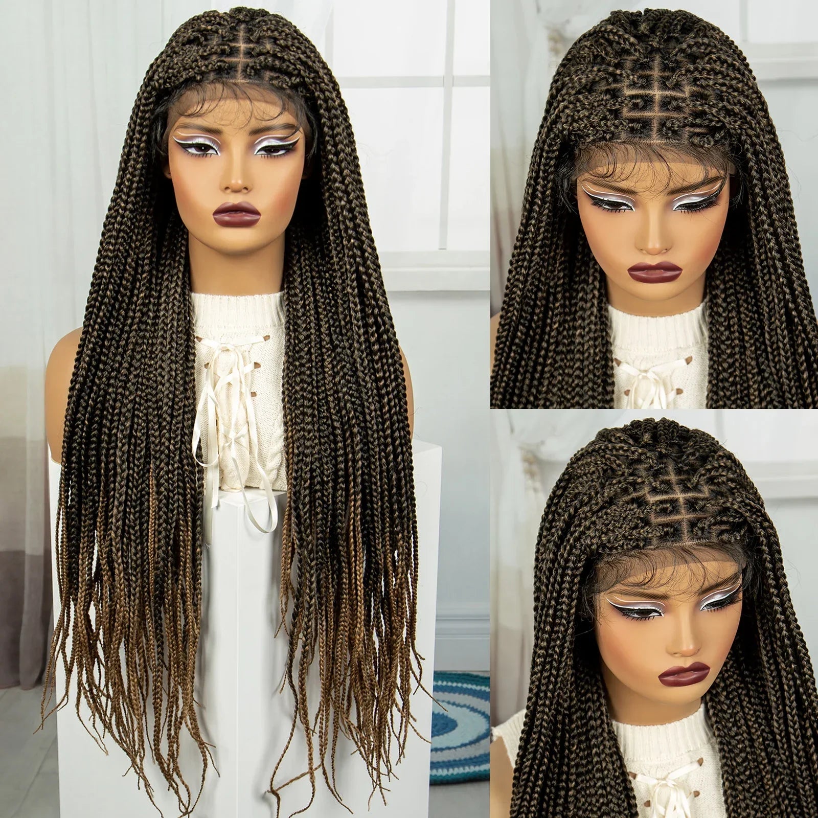 36" Purple & Blonde Knotless Box Braids Wig | Lace Front | Baby Hair