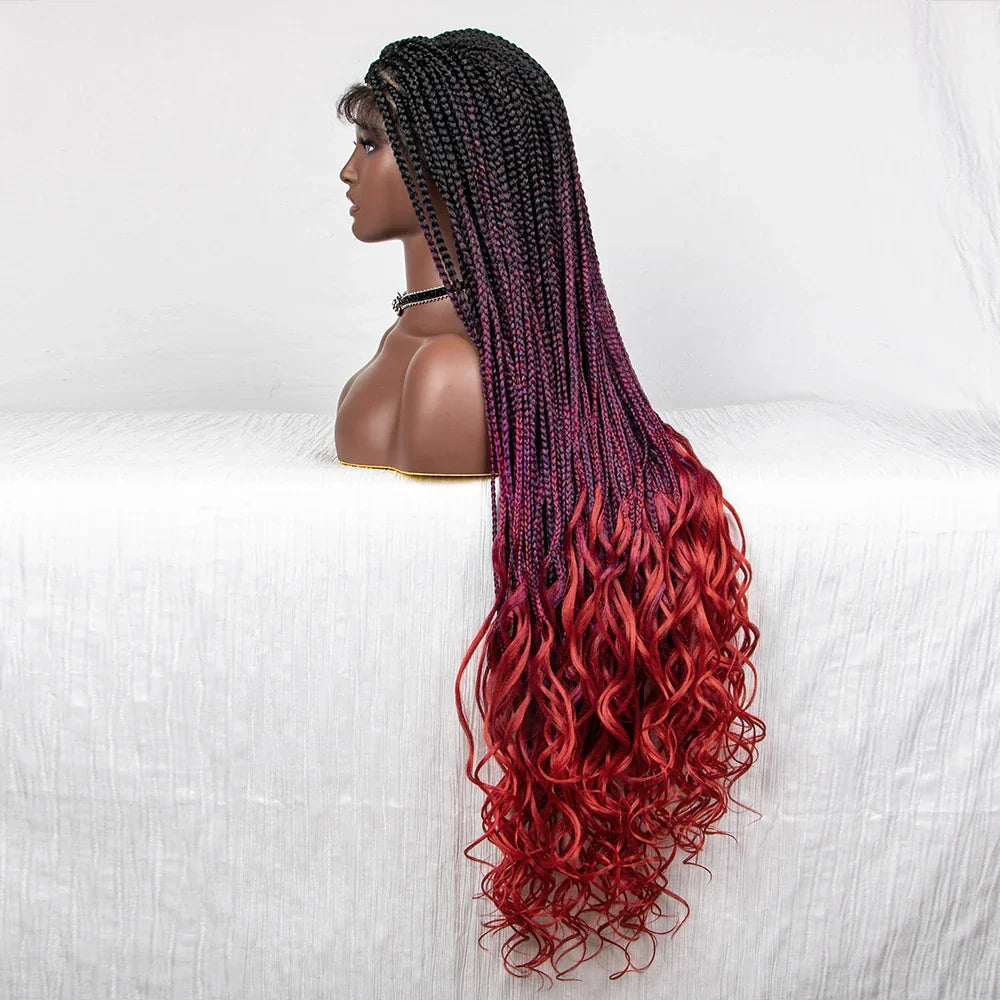 36" Water Wave Braided Wig | Lace Front | Baby Hair | Long Braids