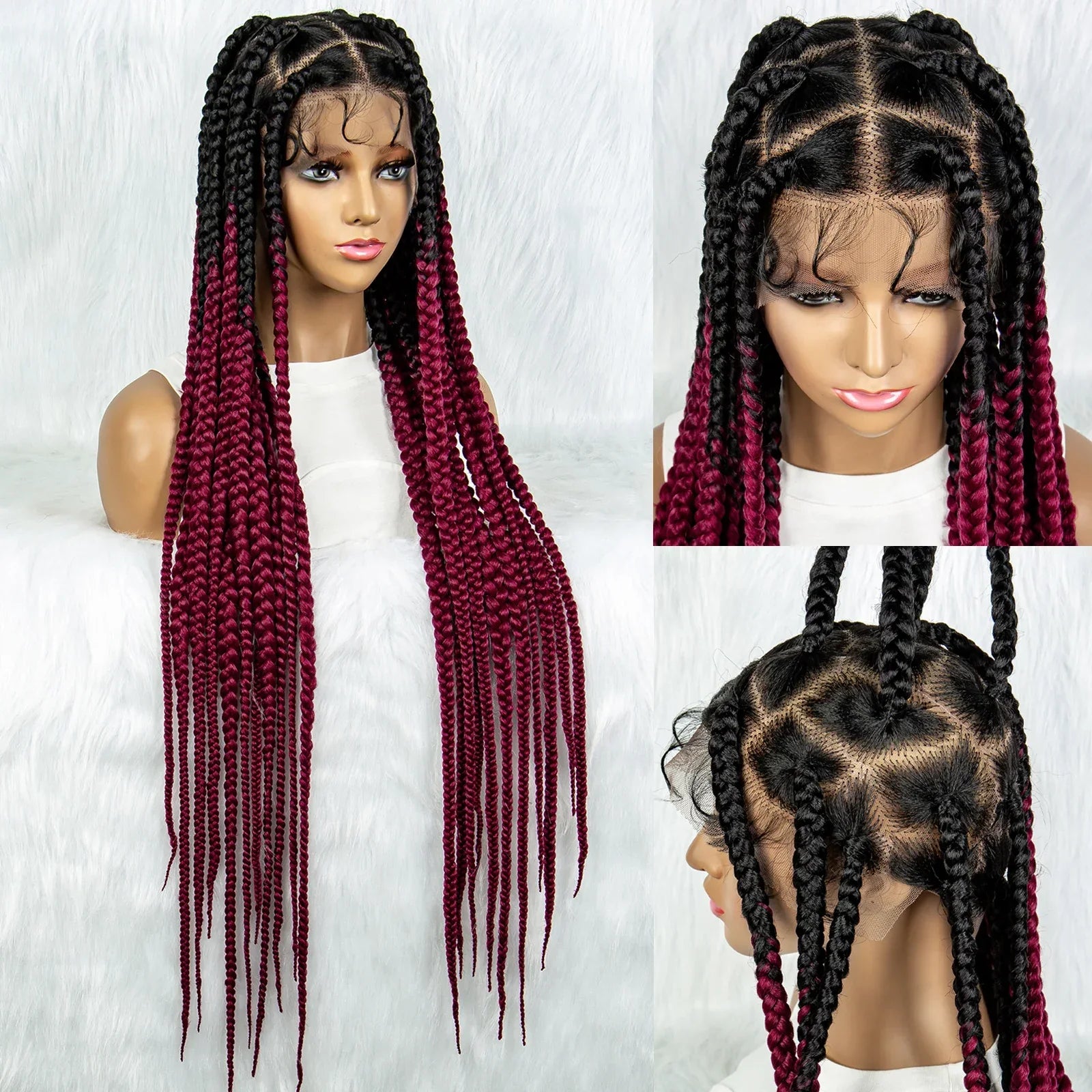 36" Orange Knotless Box Braids Wig | Transparent Full Lace | Baby Hair