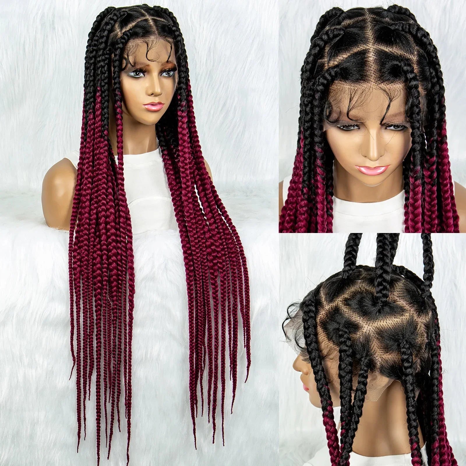 36" Purple Knotless Box Braids Wig | Transparent Full Lace | Baby Hair | Synthetic
