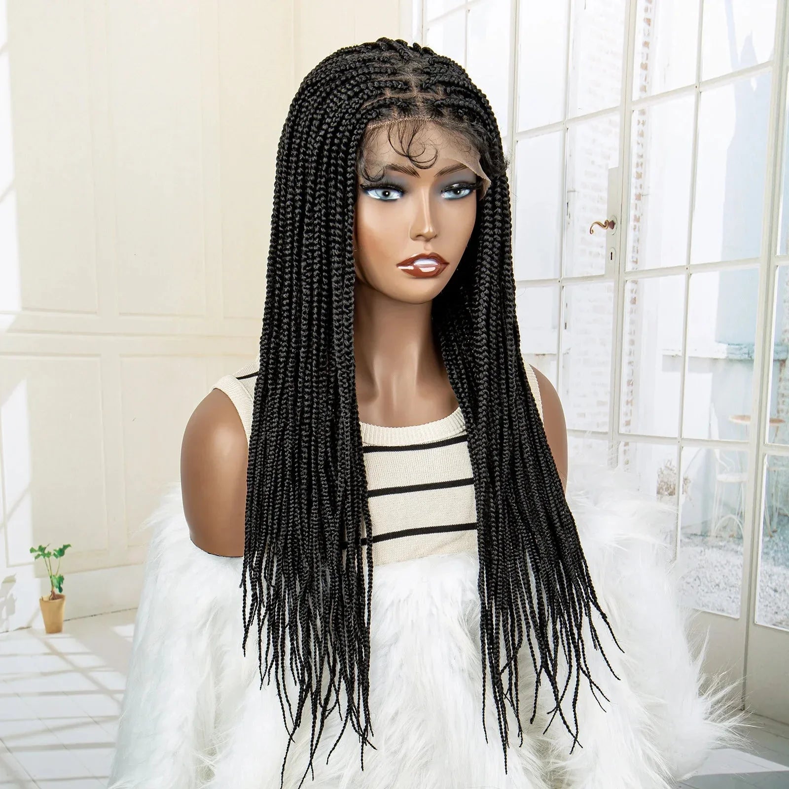 24" Full Lace Knotless Box Braided Wig | Lace Frontal Cornrow Braids | Baby Hair Synthetic Wig for Women