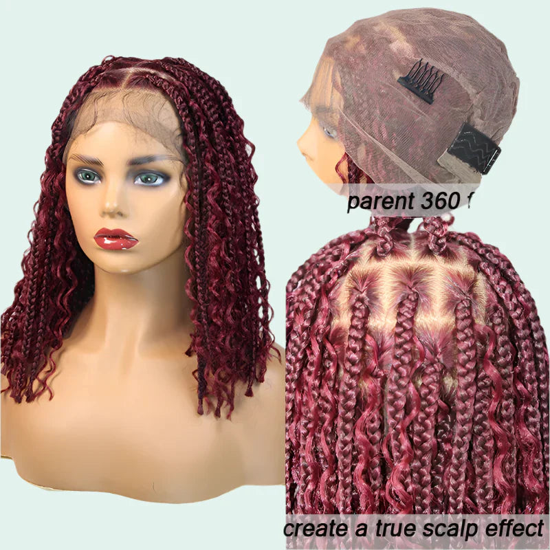 12" Goddess Boho Bob Braids Wig | 360 Lace Frontal | Curly Ends | Ombre & Color Options | Baby Hair