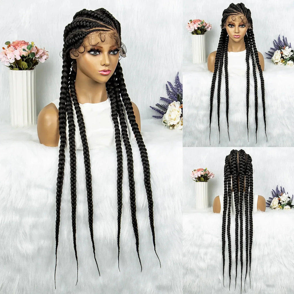 36" Blonde Knotless Box & Cornrow Braids Wig | Lace Front