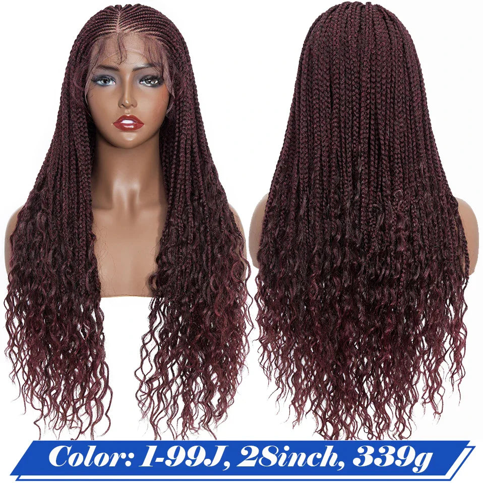 28" Knotless Box Braids Wig | Long | Lace Front | With Baby Hair | Afro Brazilian Style
