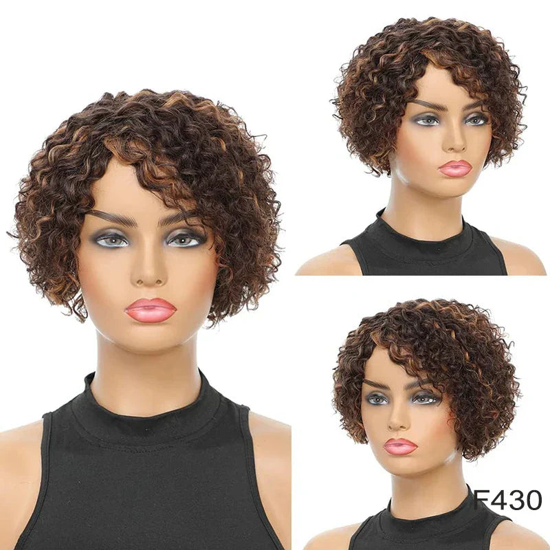 8-Inch Bouncy Curly Pixie Cut Wig | Side Part Brazilian Human Hair