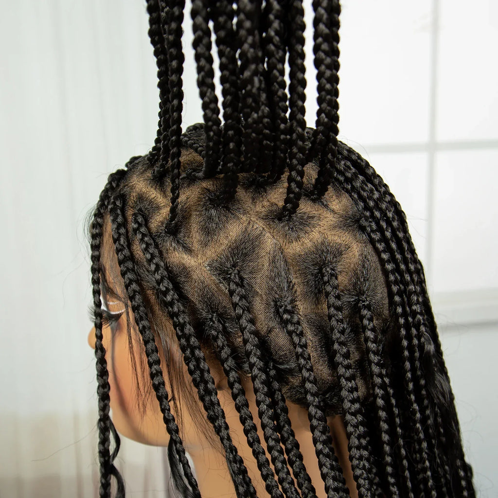 36" Blonde Boho Knotless Braids Wig | Curly Ends | HD Full Lace | Baby Hair