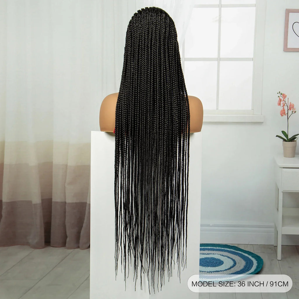 36" Cornrow Braided Full Lace Wig | Knotless Braids | Natural Looking Synthetic Braided Wig with Baby Hair for Black Women