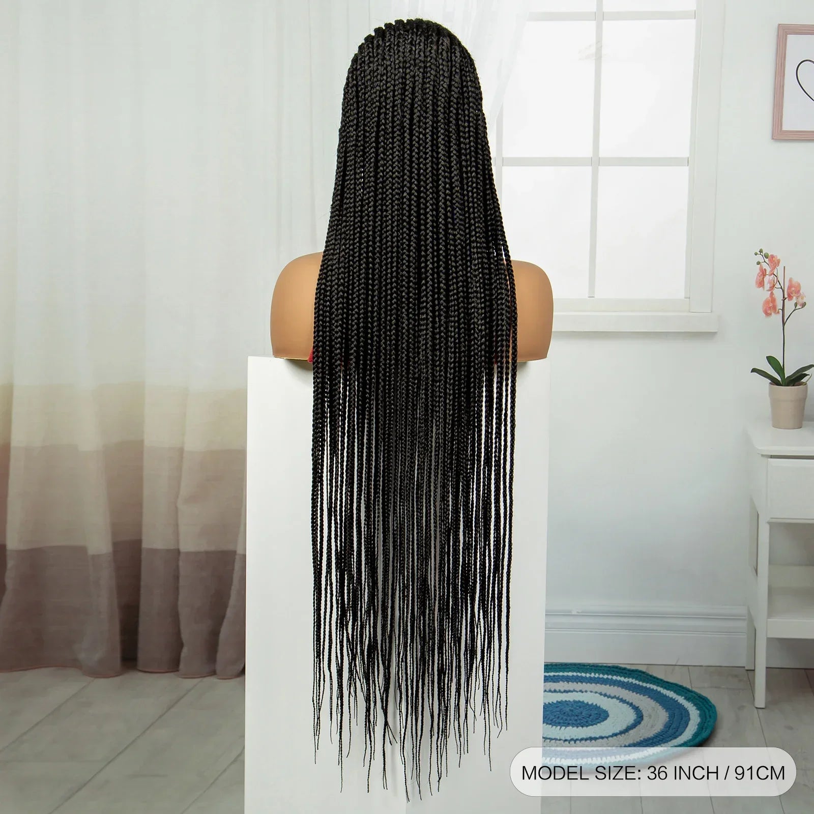 36" Cornrow Braided Full Lace Wig | Knotless Braids | Natural Looking Synthetic Braided Wig with Baby Hair for Black Women