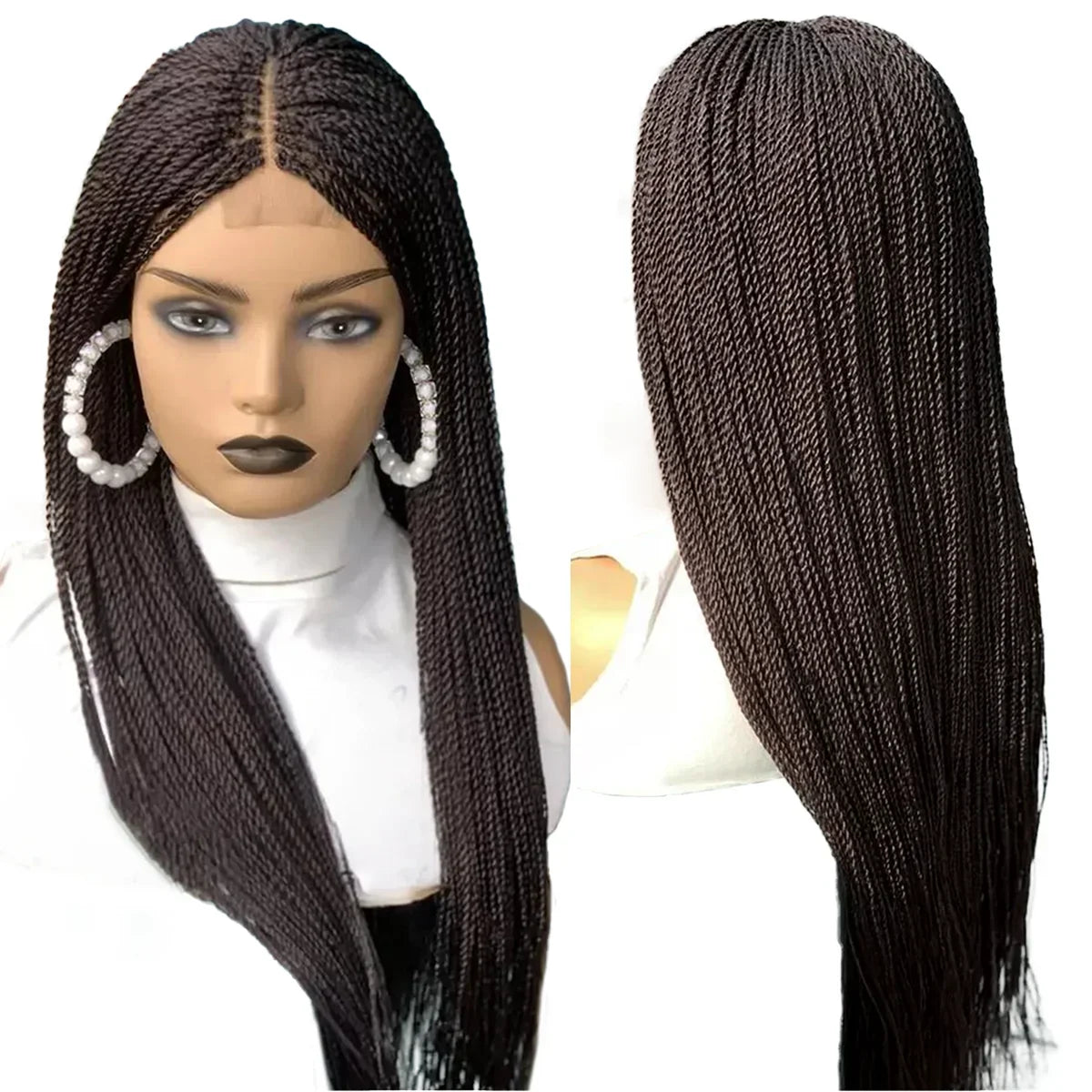 34" 360 HD Lace Braided Wig | Knotless Braids | Kanekalon Fiber | Choose Lace Color