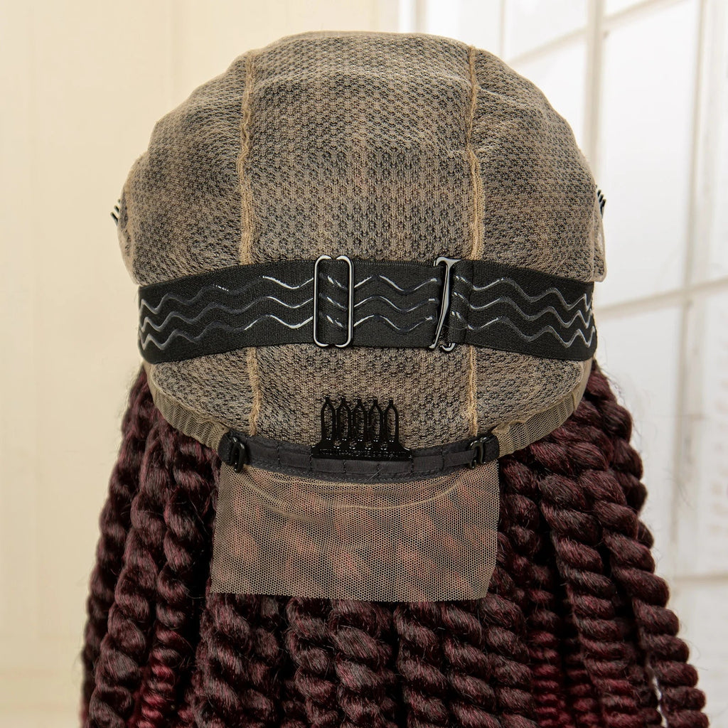 16 Inch Brown Twisted Braided Bob Wig | Full Lace | Kanekalon Fiber | For Black Women