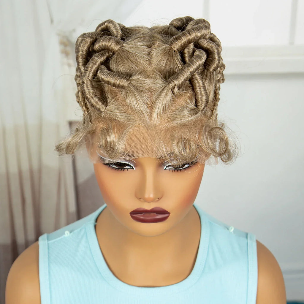 613 Blonde Short Handmade Bantu Knotless Braids Wig | Full Lace