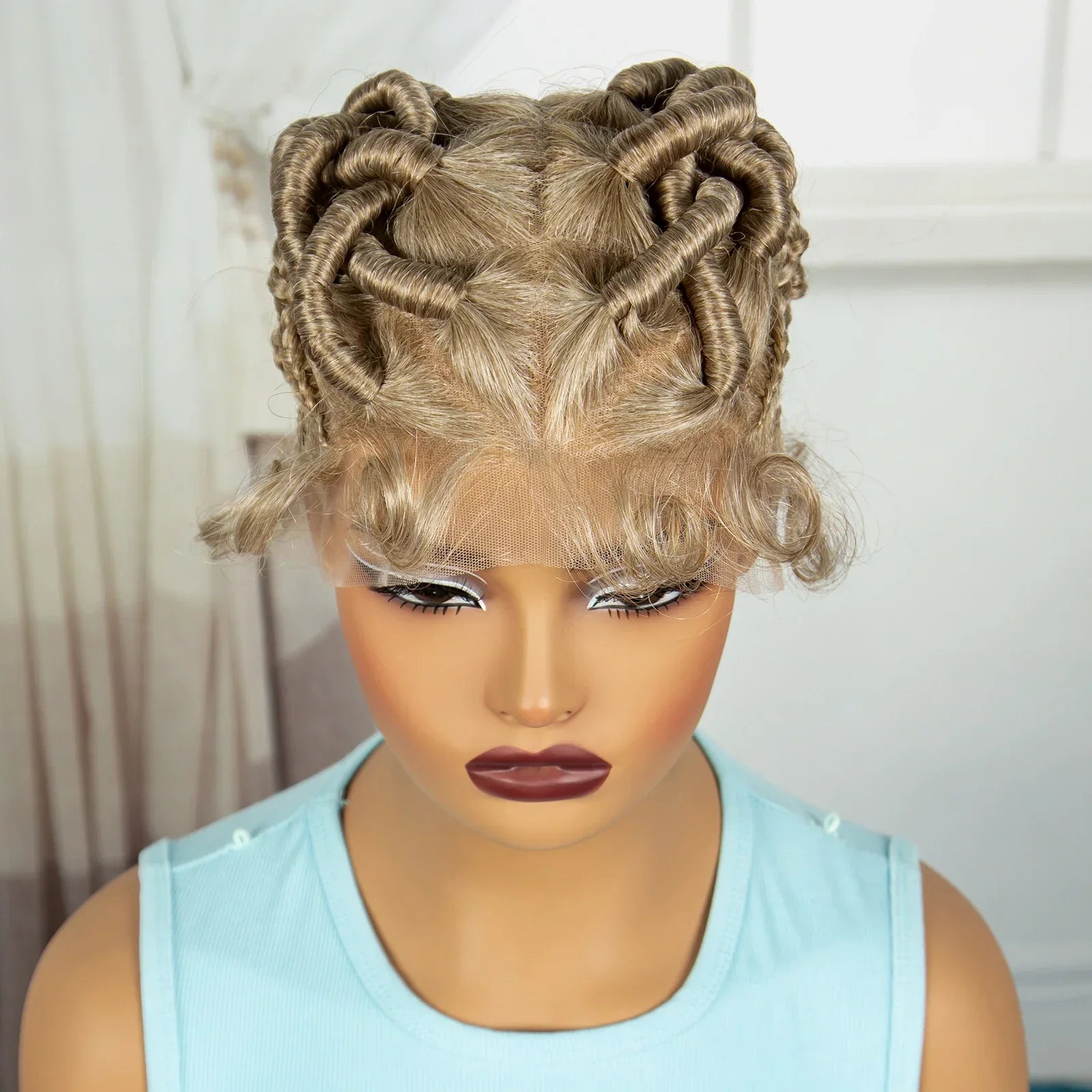 613 Blonde Short Handmade Bantu Knotless Braids Wig | Full Lace