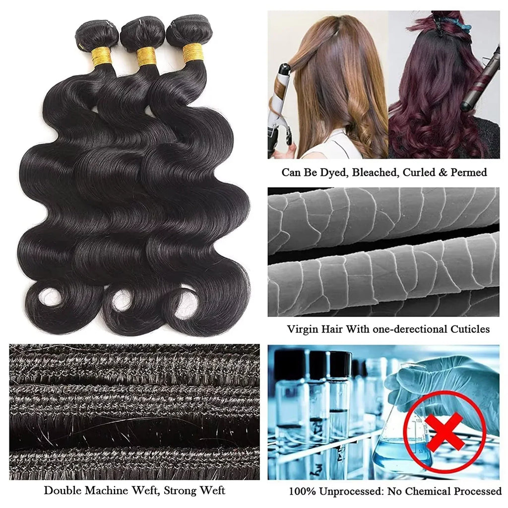 38-40" Loose Body Wave Brazilian Remy Hair Bundles | Water Wave Accents | 1/3/4 PCS Weave Extensions