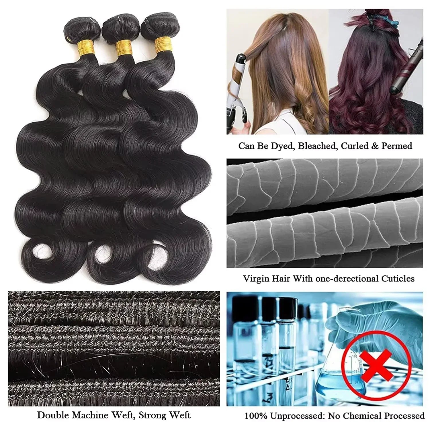 38-40" Loose Body Wave Brazilian Remy Hair Bundles | Water Wave Accents | 1/3/4 PCS Weave Extensions
