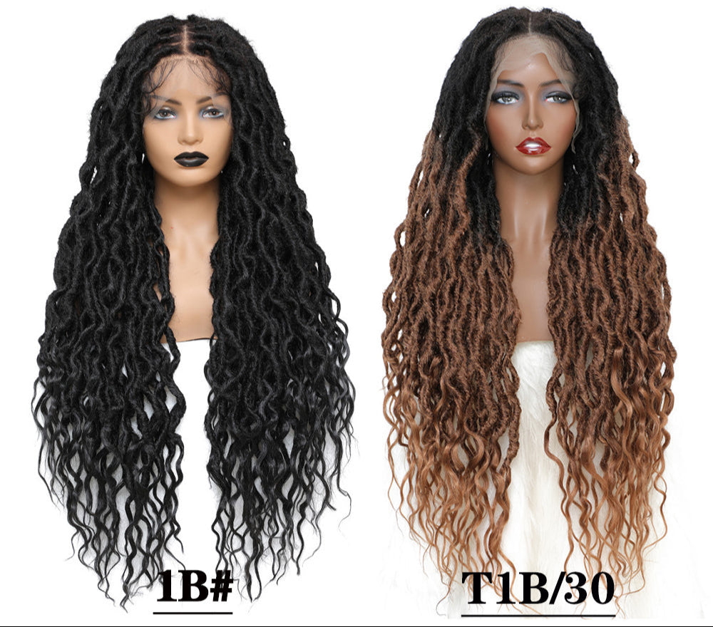 32" Ombre Brown Faux Locs Wig | 13x4 Lace Frontal | Baby Hair | Crochet Braids | X-TRESS Wigs