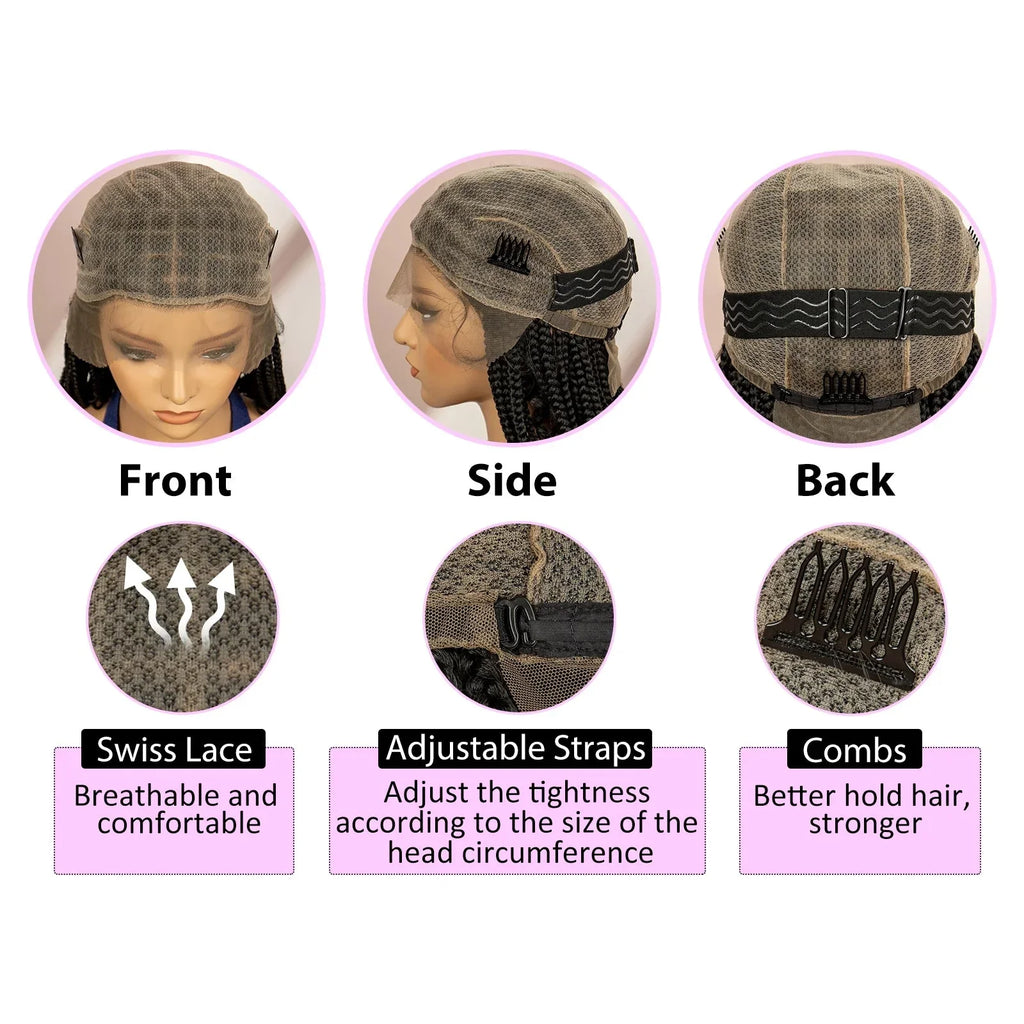 16" Short Brown Box Braided Full Lace Wig | Curly Ends | African Braids | Black Women