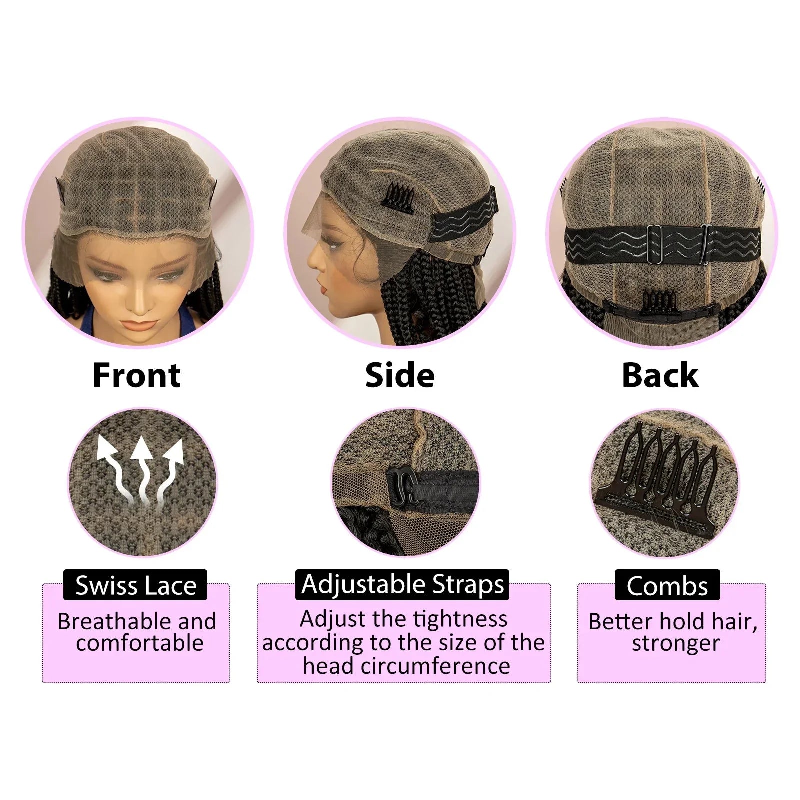 16" Short Brown Box Braided Full Lace Wig | Curly Ends | African Braids | Black Women