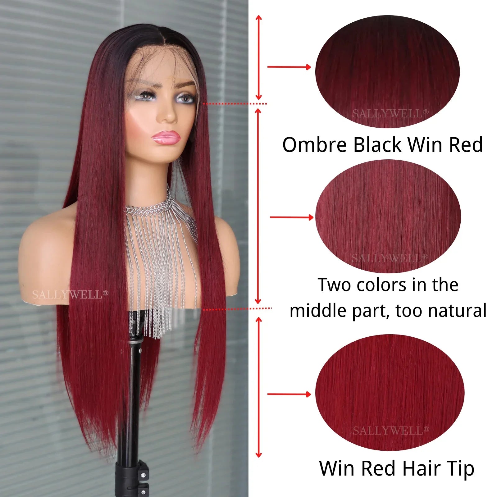 13x4 Burgundy Straight Lace Front Wig | Heat Resistant Synthetic Hair | Pre-Plucked | Natural Hairline