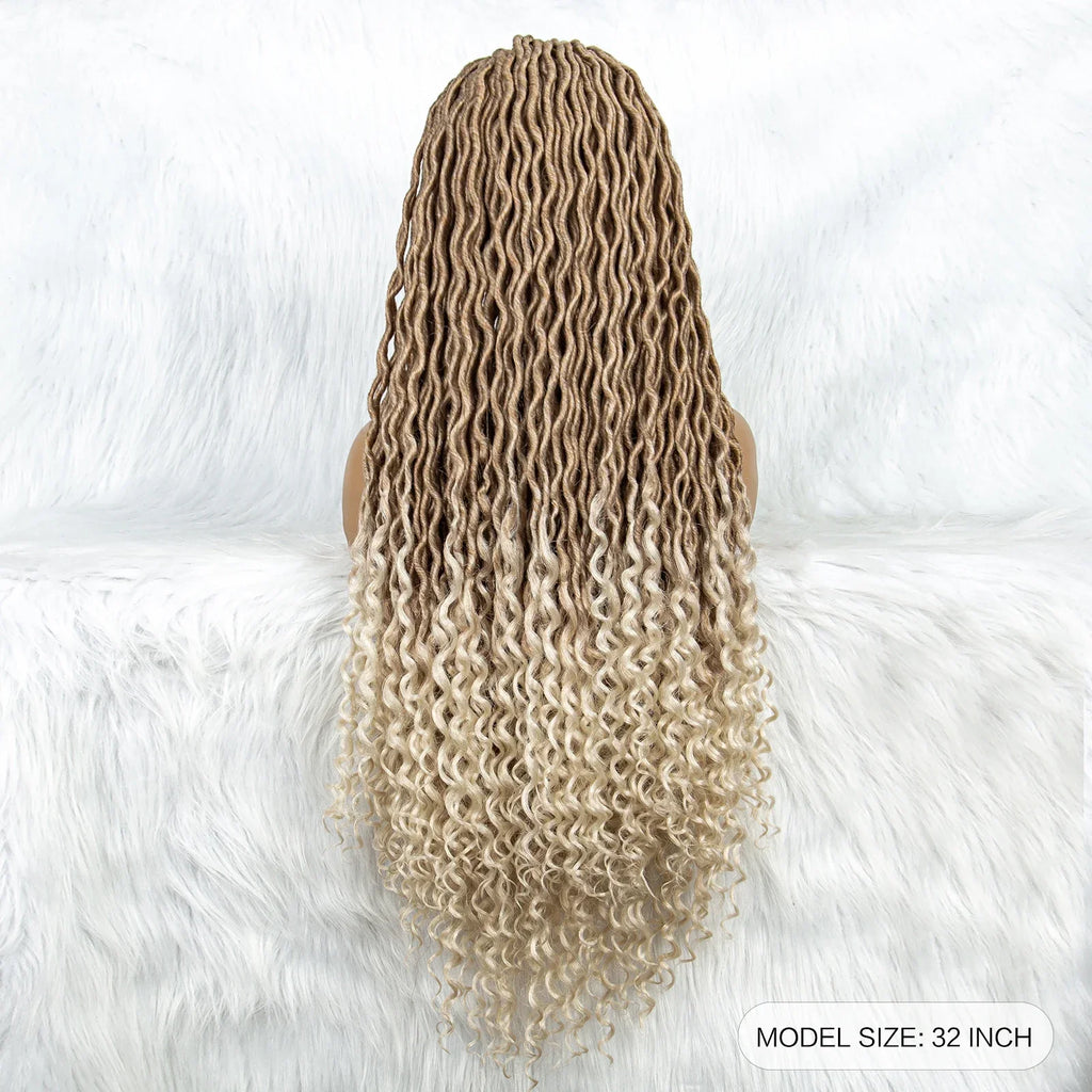 32" Burgundy Curly Dreadlocks Braided Wig | Lace Front with Baby Hair