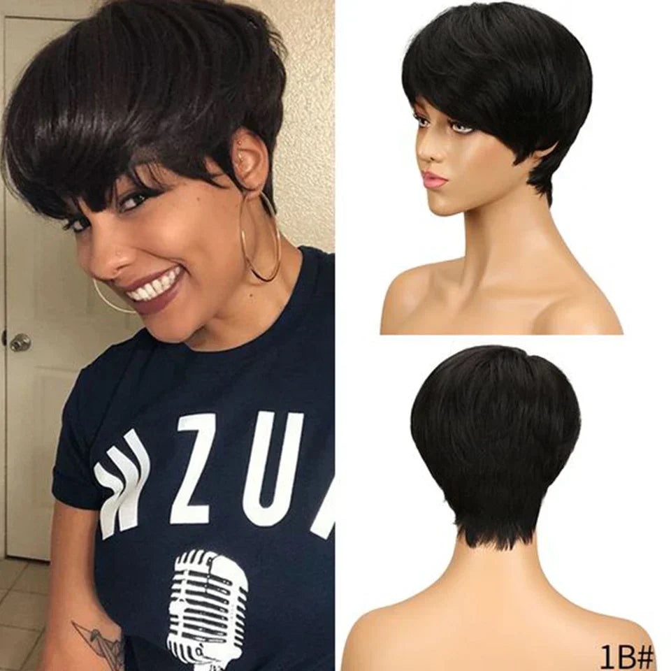 613 Honey Blonde Pixie Cut Straight Wig with Bangs | Glueless Peruvian Remy Human Hair