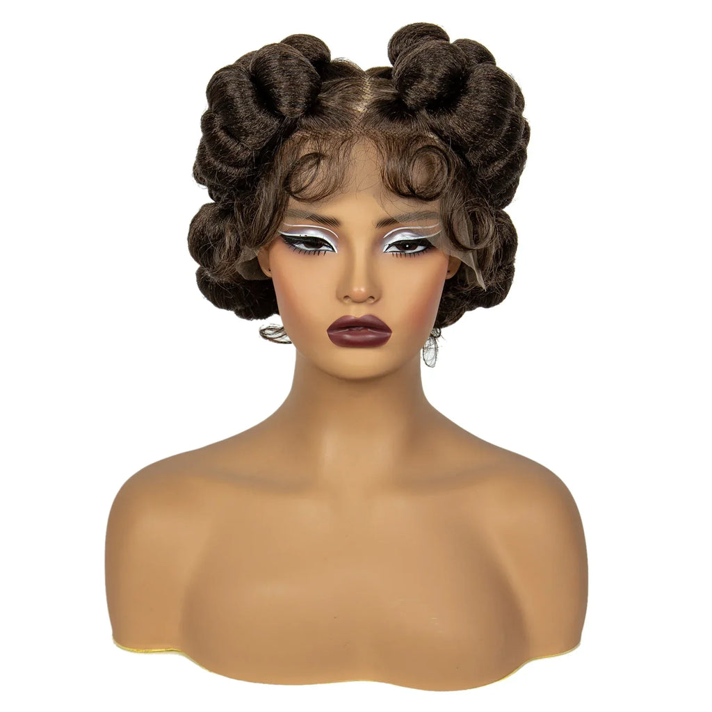 1B/30 Ombre Full Lace Handmade Bantu Braided Wig | Short Synthetic Knotless Braids with Transparent Lace