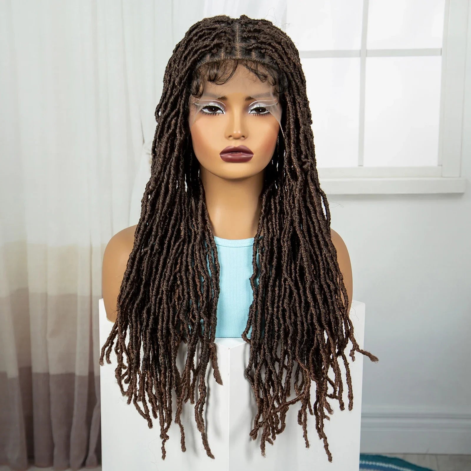 24" Knotless Box Locs Braided Wig | Full Lace Frontal Dreadlock Style