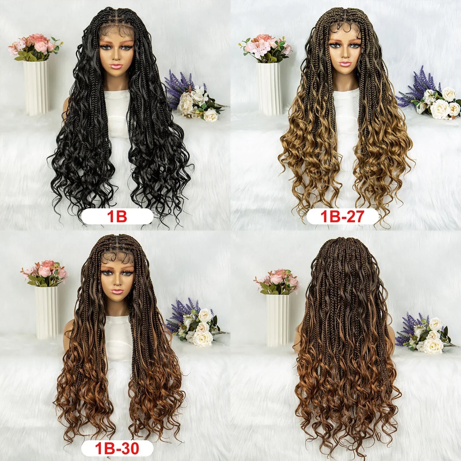 34" Full Lace Knotless Braided Wig with Baby Hair | Synthetic Lace Front Wig for Black Women | Long Braids