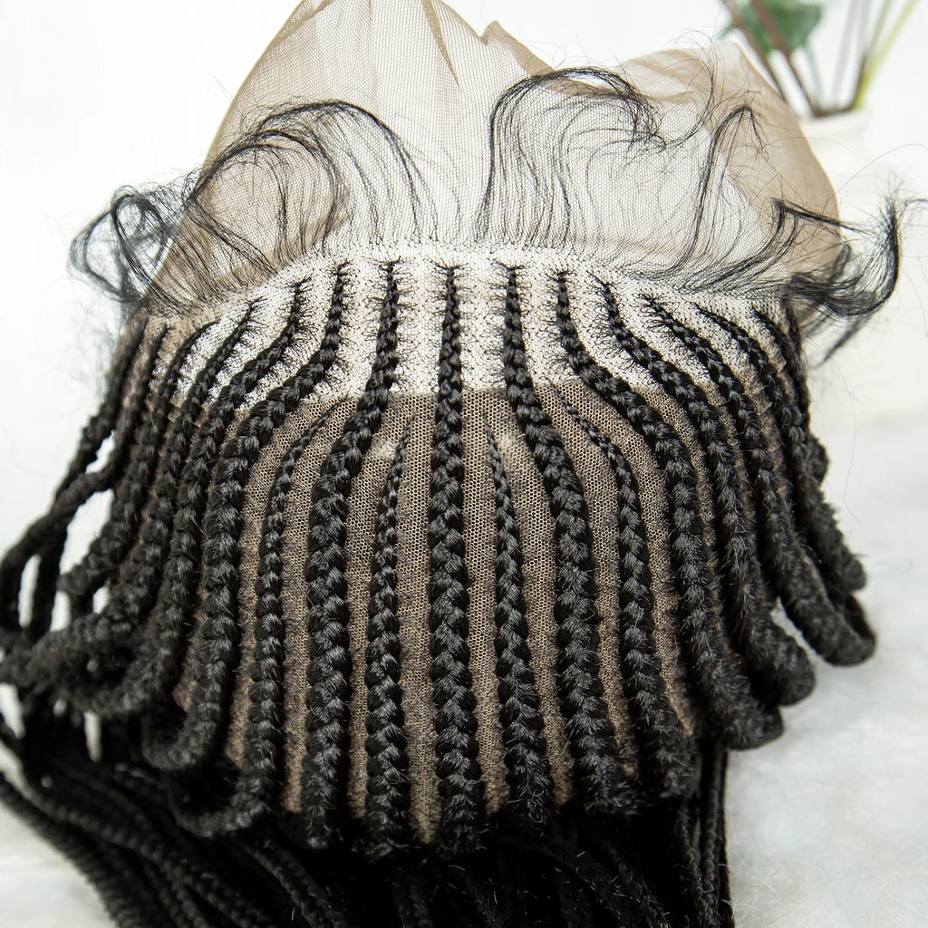 34" Handmade Cornrow Braided Wig | Full Lace Knotless Box Braids | Baby Hair | Transparent Lace | Black Women