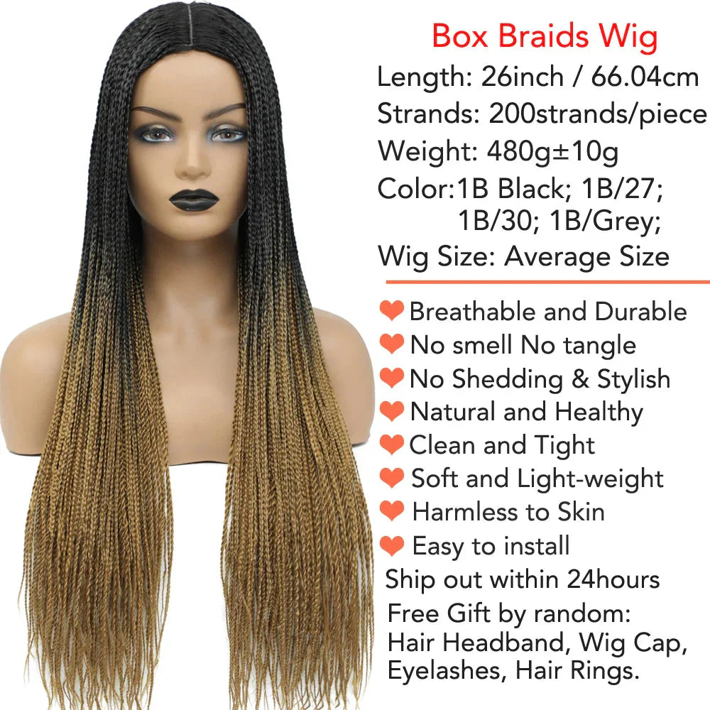 26" Ombre Box Braids Wig | Knotless | Crochet | 1B, 27, 30, Gray | Handmade