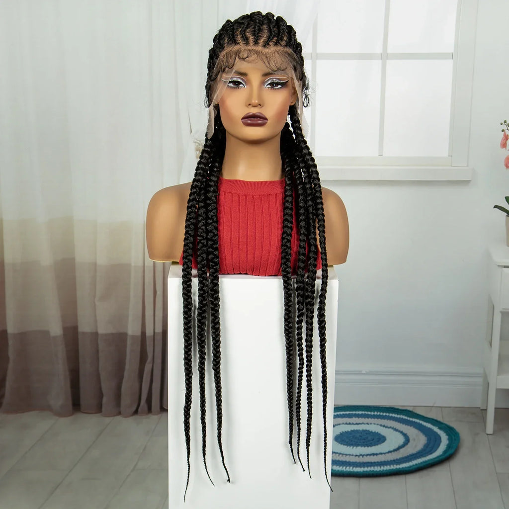 36" Handmade Knotless Cornrow Braids Wig | Transparent Lace Front | Baby Hair
