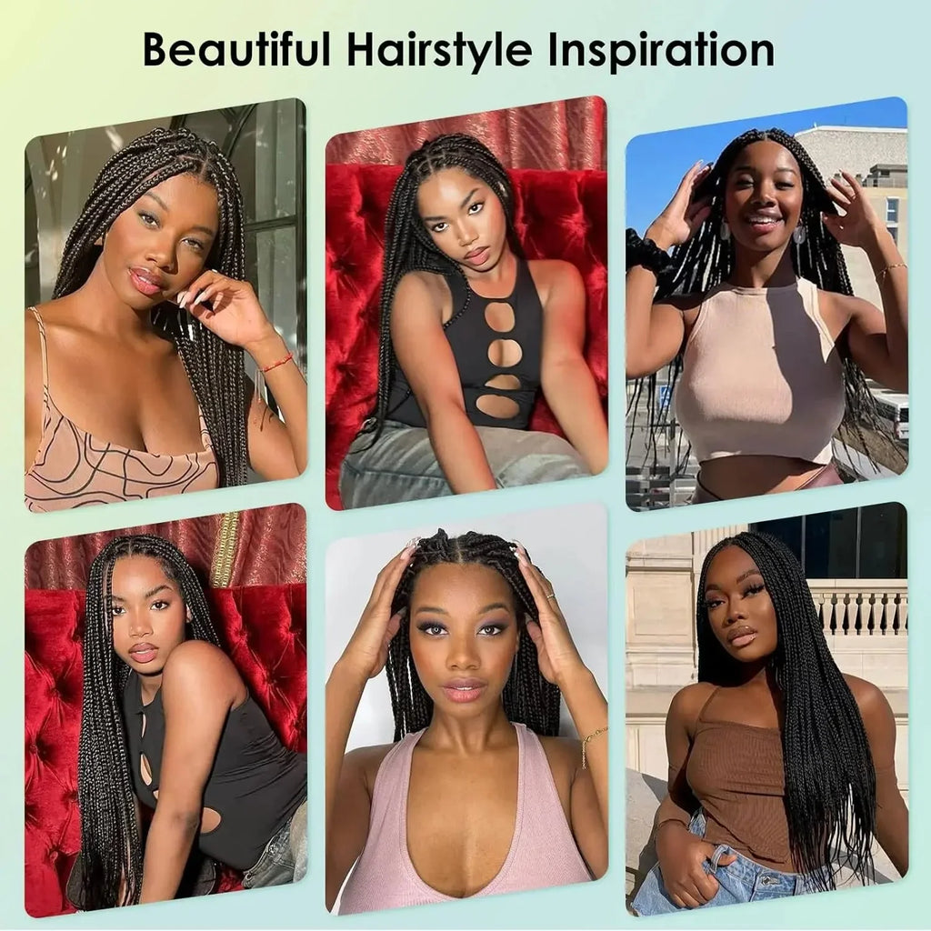 36" Knotless Box Braided Lace Front Wig | Baby Hair | Synthetic Braids for Black Women