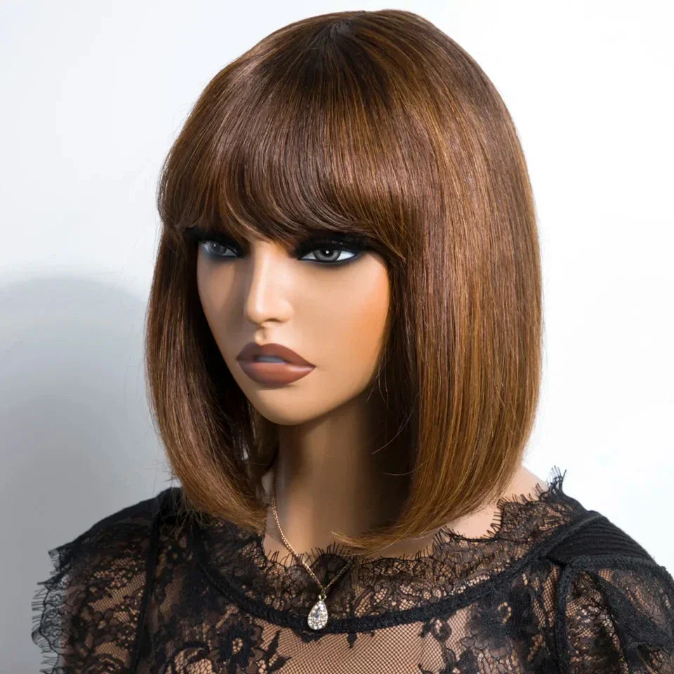 "Put On & Go" Straight Bob Wig | Easy Wear Human Hair with Bangs & Realistic Scalp