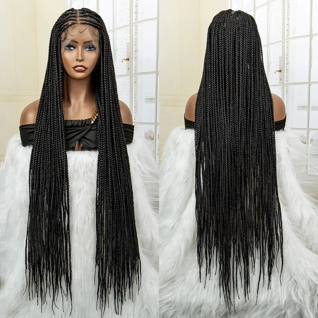 36" 613 Full Lace Knotless Box Braided Wig | Transparent HD Lace | Baby Hair | Synthetic Wig for Black Women