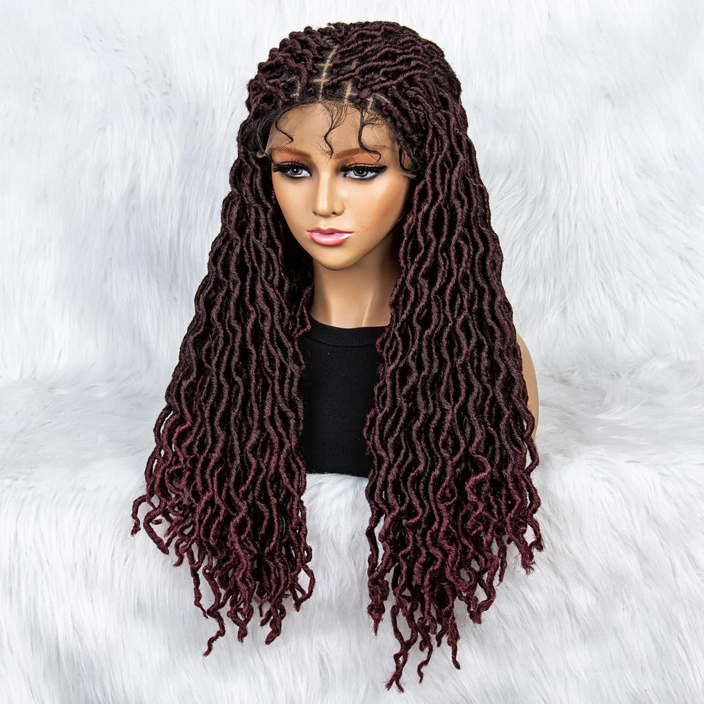 26" Goddess Locs Braided Wig | Lace Front Faux Locs Wig with Baby Hair | Synthetic Dreadlock Braids Wig for Women | Transparent Lace