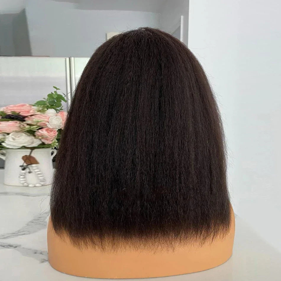 13x4 Glueless Kinky Straight Bob Wig | Ready-to-Wear | Brazilian Remy Hair | HD Transparent Lace