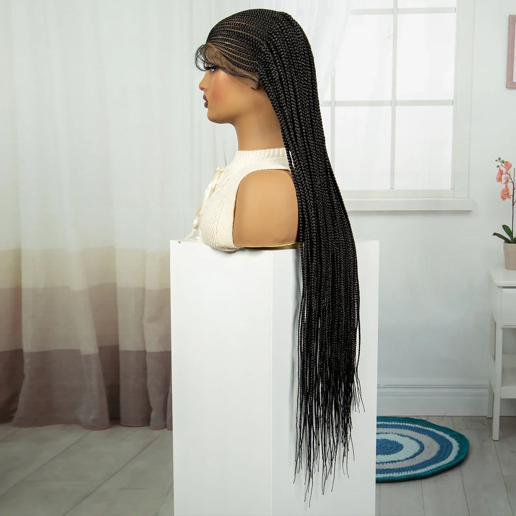 36 Inch Full Lace Braided Wig - Handmade Cornrow Braids with Baby Hair - Synthetic Lace Front Braided Wig for Black Women