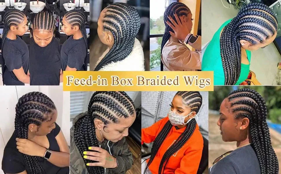 360 Lace 11-Braids Cornrow Box Braided Wig | Long Synthetic Braids | Heat Resistant | Black Women