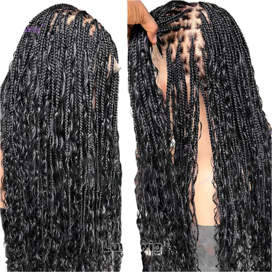 26"+ Boho Knotless Braids Ponytail Wig | HD Full Lace | Human Hair | 300% Density | Baby Hair