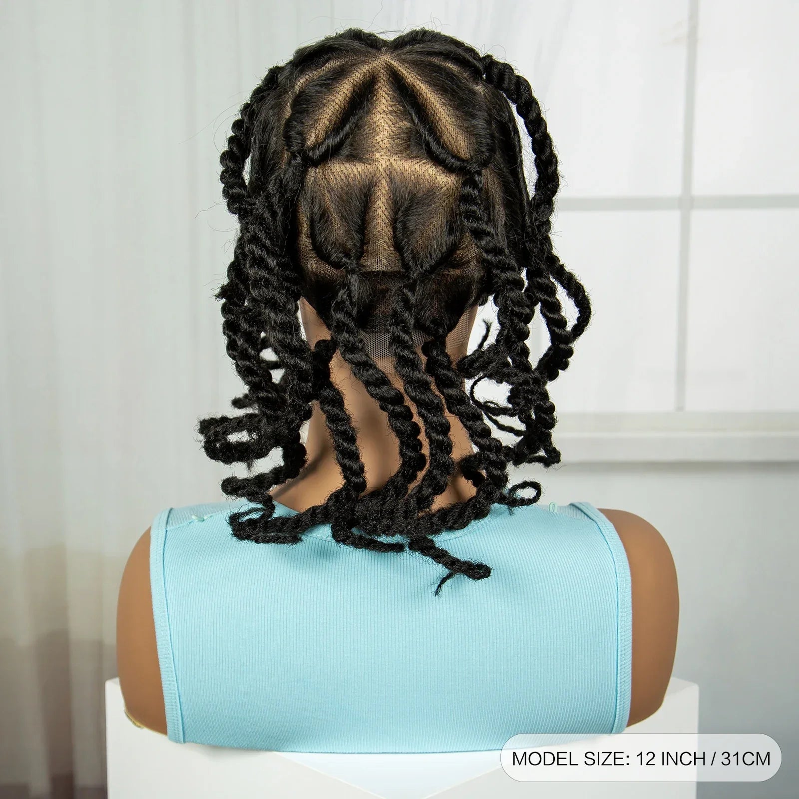 12" Natural Bantu Knotless Braids Wig | Transparent Full Lace | Baby Hair