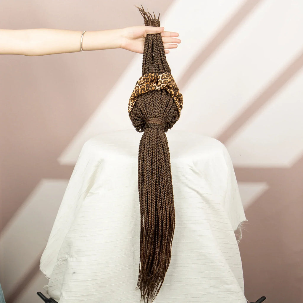 Bangs Ponytail Braided Wig with Headband | 27/613 Leopard Print Hair | Synthetic Daily Use Wig | Long Braids