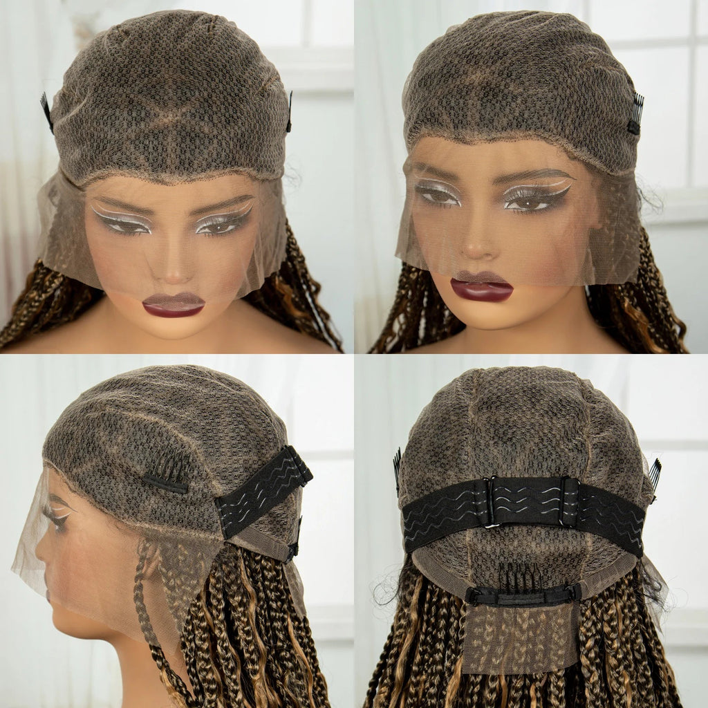 36" Blonde Boho Knotless Braids Wig | Curly Ends | HD Full Lace | Baby Hair