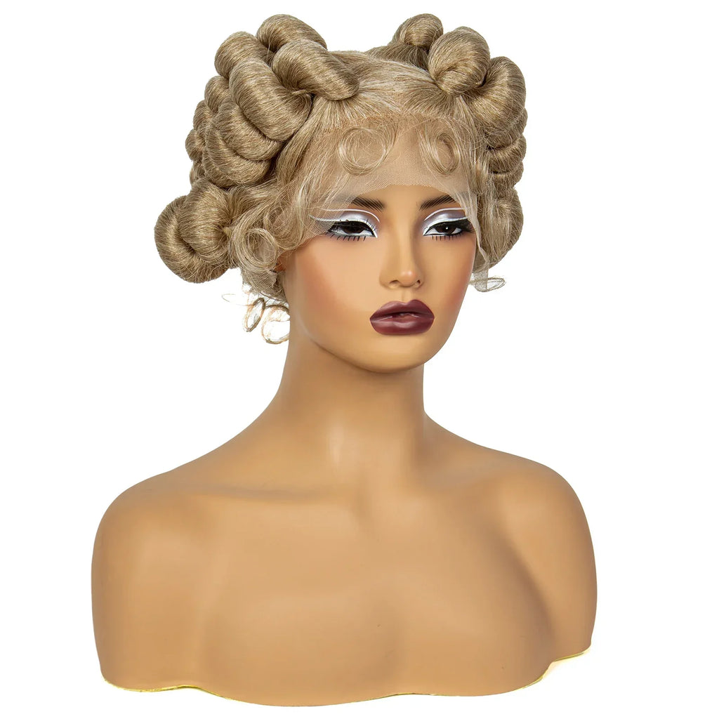 1B/30 Ombre Full Lace Handmade Bantu Braided Wig | Short Synthetic Knotless Braids with Transparent Lace