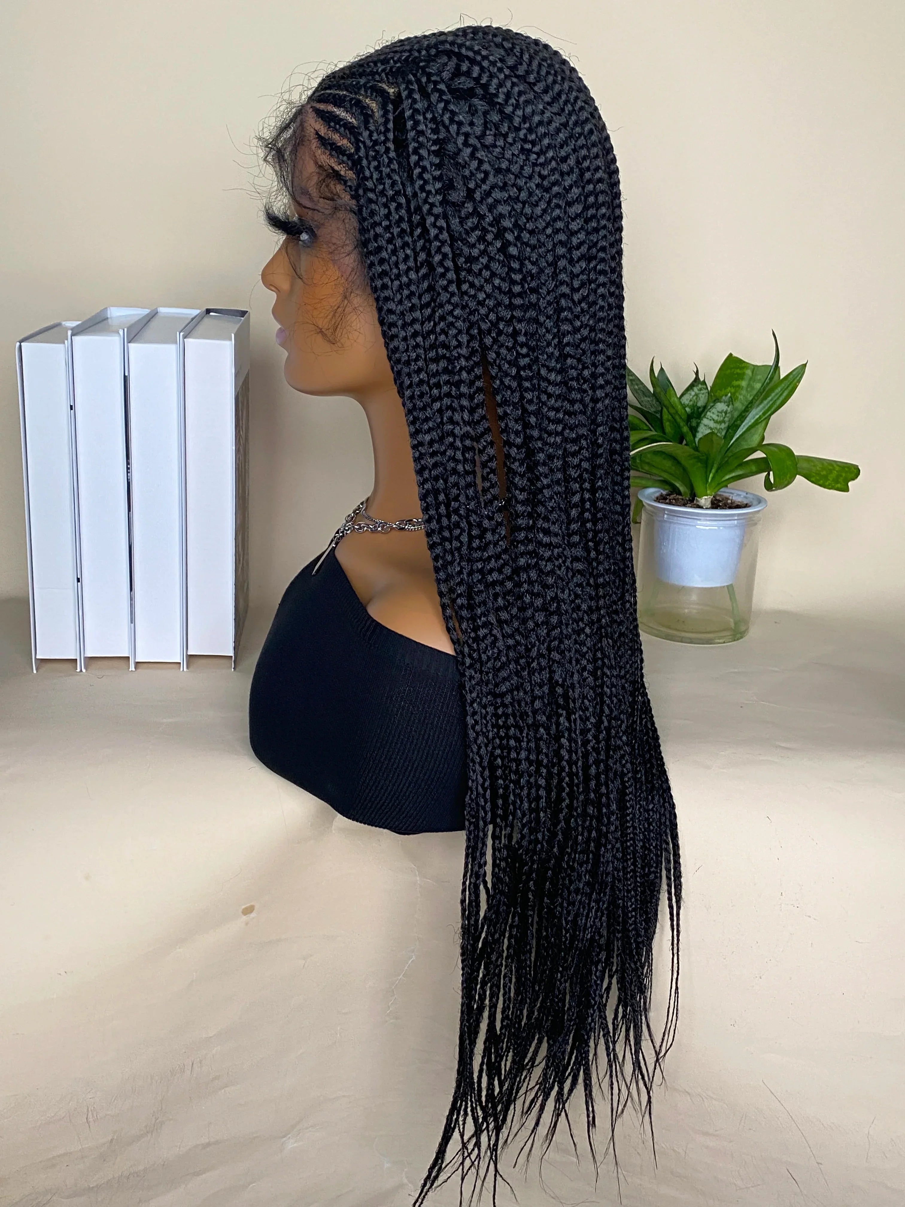 28 Inch Lace Front Cornrow Wig | Hand Braided Box Braids | Synthetic Hair | With Baby Hair