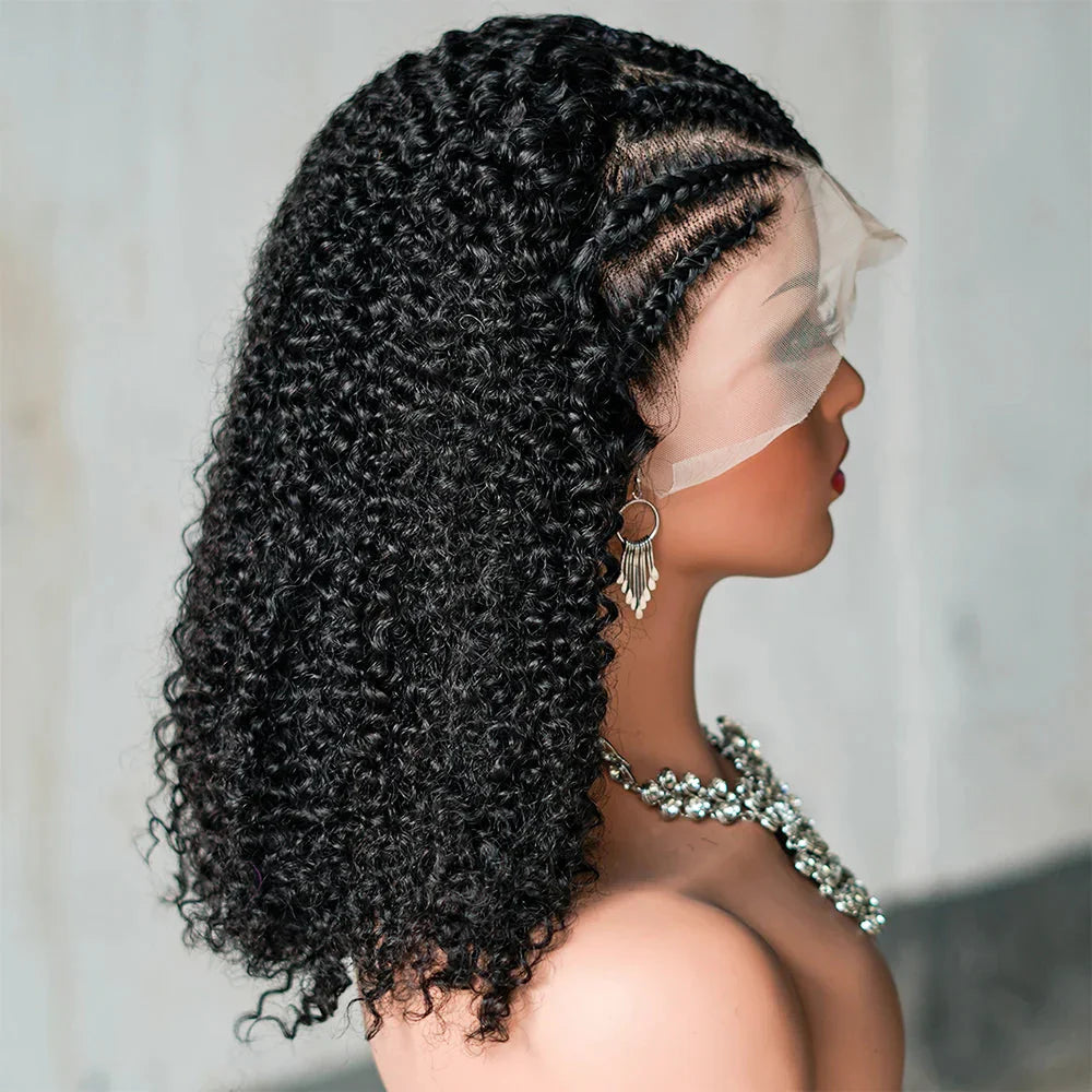 16" Afro Kinky Curly Braided Lace Front Wig | 250% Density | Brazilian Remy Hair | 13x4 Lace