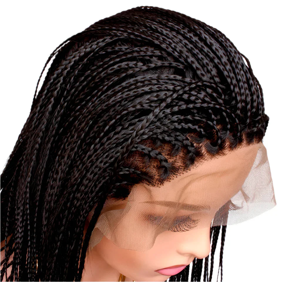4" Micro Box Braids Cornrow Wig | 13x3 Lace Front | Hand Braided | Synthetic Hair | Black Women