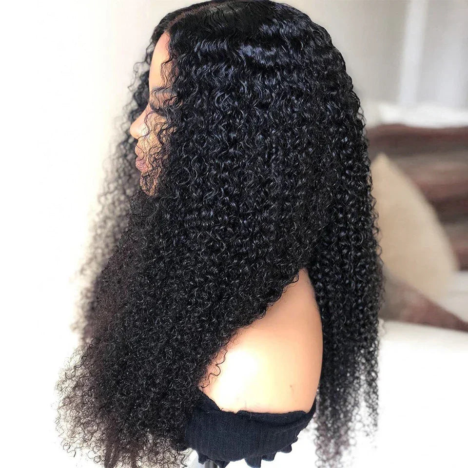 26" Black Long Kinky Curly Machine Wig | 180% Density | Heat-Friendly Daily Use Wig