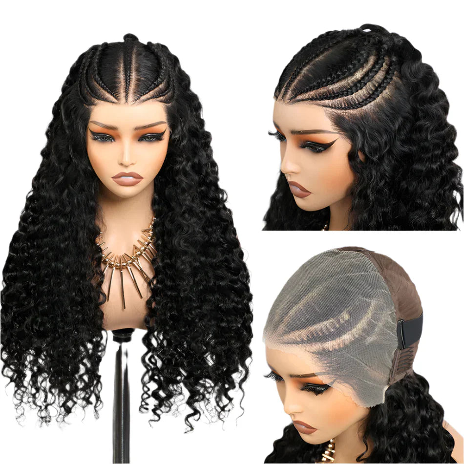 Alibele Pre-Braided Water Wave Wig | 13x6 Full Lace Frontal | 200% Density | Malaysian Remy Hair | Natural Black